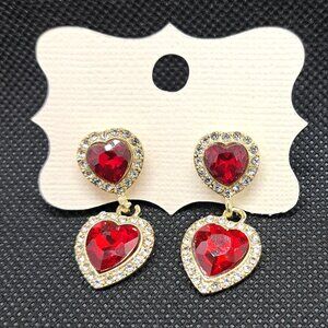 Double Heart- Red Earrings